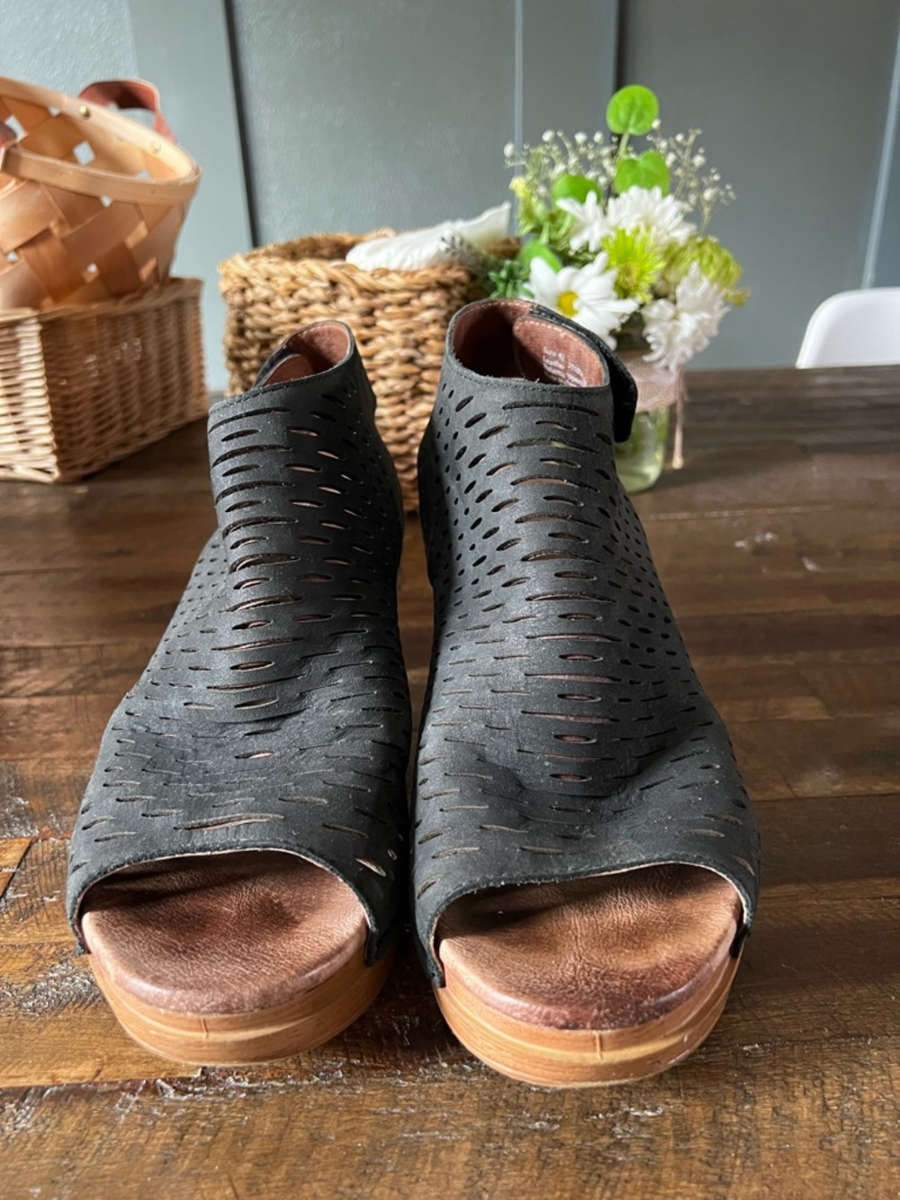 Dansko Black Perforated Open-Toe Leather Mule Clogs